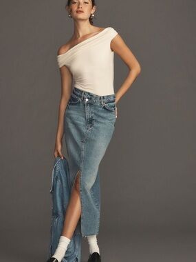 Reformation Nila Long Denim Skirt Size 27 EUC